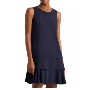 Ralph Lauren Dress Womens 10 Flirty Shift Navy Chiffon Tiered Ruffled Hem